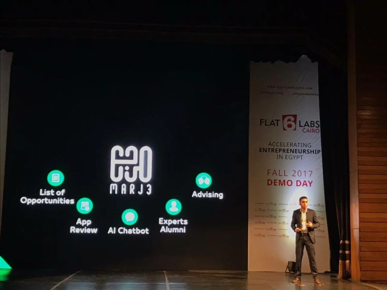 Sami presenting at Flat6Labs Demo Day